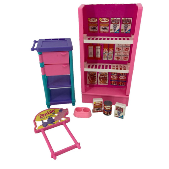 VINTAGE Barbie Pretty Pet Parlor Playset Shelf & Cart Replacement Accessory Lot - Picture 1 of 10